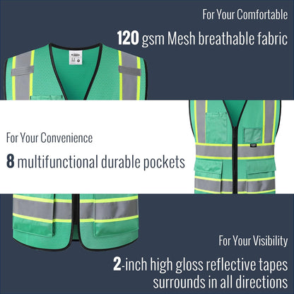 JKSafety Safety Vest for men women Hi Vis Reflective Vest with Pockets and Zipper High Visibility Meet ANSI Standard（BX320