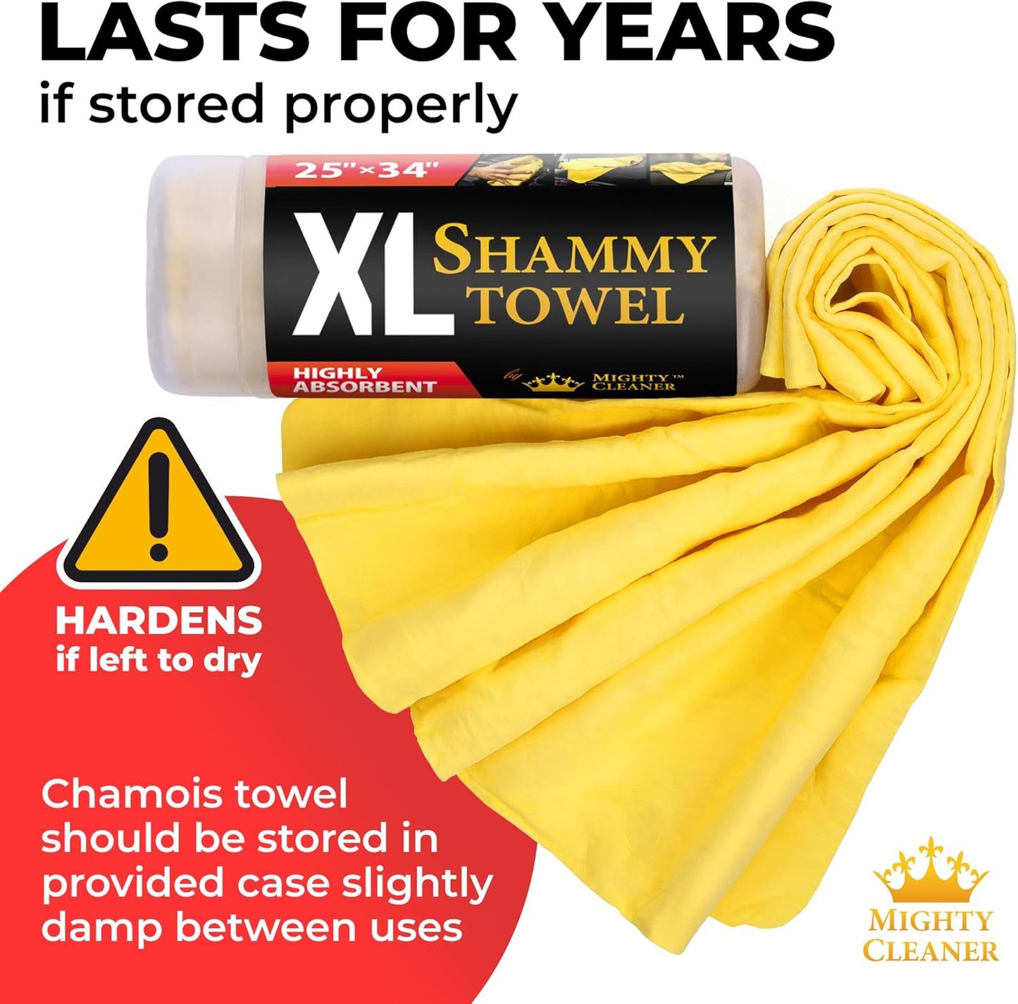 Premium XL Shammy Towel for Car - 2pk (34”x25”) - Super Absorbent Chamois Cloth - Spots & Scratch-Free - Reusable Car Drying Towels