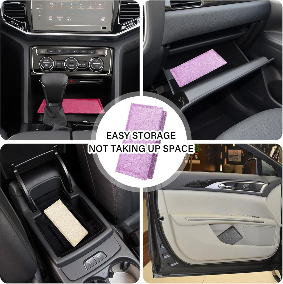 Stacool Bling Car Registration and Insurance Holder with Magnetic Clasp,PU Leather Car Organizers for ID,Bank Cards,Universal Glove Box Organizer (Purple)