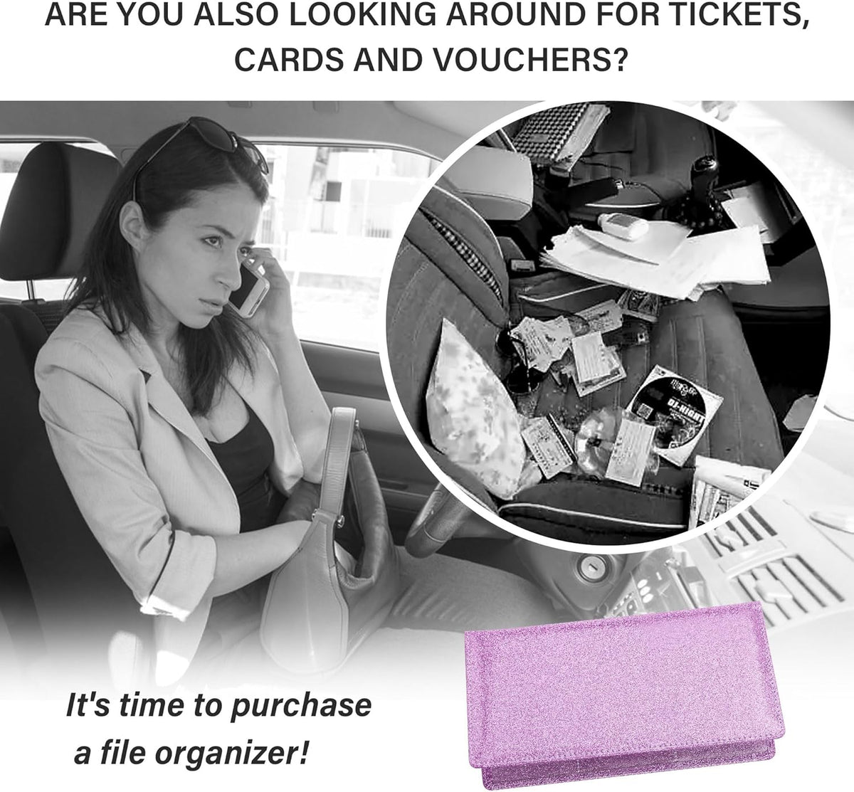 Stacool Bling Car Registration and Insurance Holder with Magnetic Clasp,PU Leather Car Organizers for ID,Bank Cards,Universal Glove Box Organizer (Purple)