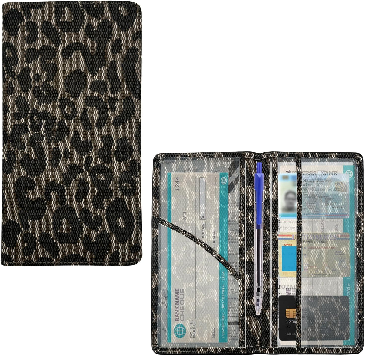 Car Registration and Insurance Holder, Leather Auto Glove Box Document Organizer with Magnetic Closure, Car Essential Paperwork Wallet Case Interior Accessories for Women Men (Leopard Print)