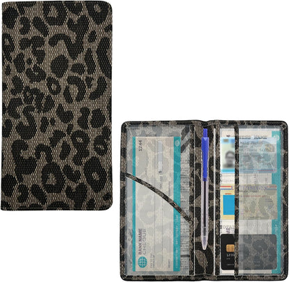 Car Registration and Insurance Holder, Leather Auto Glove Box Document Organizer with Magnetic Closure, Car Essential Paperwork Wallet Case Interior Accessories for Women Men (Leopard Print)