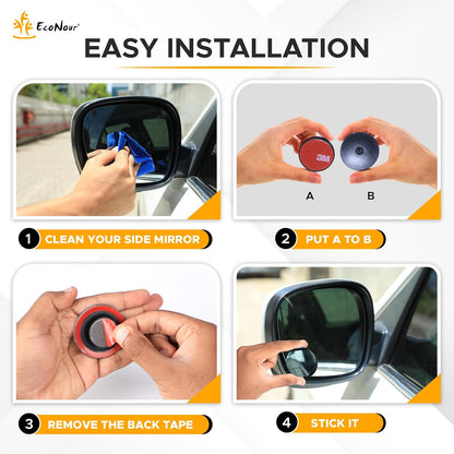 EcoNour Blind Spot Car Mirror (2 Pack) | Wide Angle for 3x Larger View | Universal Car Rear View Mirror with Rain Guard | Side Blind Spot with Adjustable Stick for Cars, SUVs, and Trucks