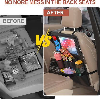 Car Backseat Organizer with table Tray(1Pack) 9 Storage Pockets Backseat Car Organizer with Tablet Holder, Back seat Organizer for Kids Road Trip Essentials Travel