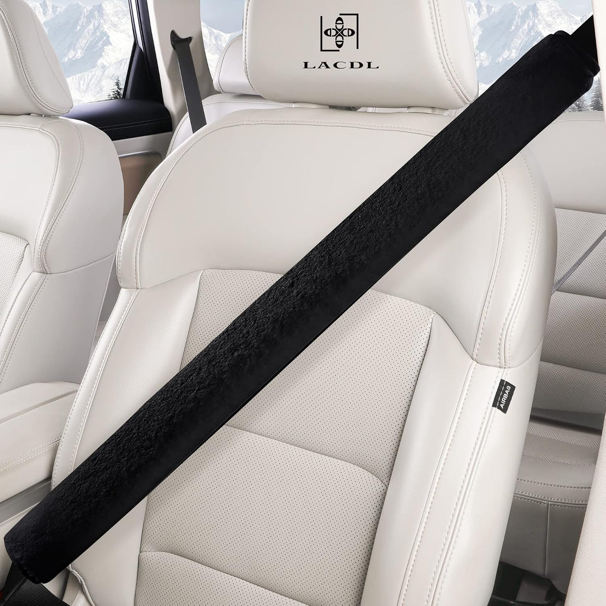 LACDL Extra Long Seatbelt Cover Super Soft Furry for Adults Kids Women & Men, Thick Plush Full Car Seat Belt Strap Cushion, Fluffy Shoulder Pad Protector, Auto Interior Accessories, 1pc, Black, 15.5in