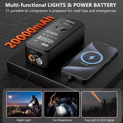 ZUZEE Tire Inflator Portable Air Compressor - 4X Faster Inflation, 150PSI Air Pump for Car Tires with Digital Pressure Gauge/LED Light, Portable Tire Inflator for Car, Moto, Bike, Ball, etc