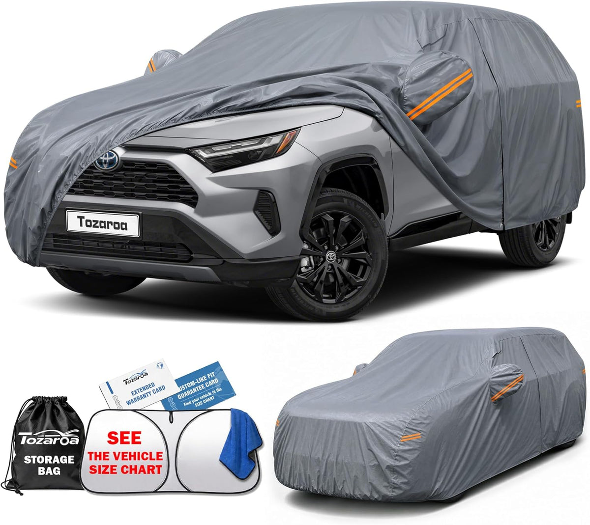 SUV Cover Waterproof All-Weather,Outdoor Full Exterior Automobiles SUV(Length 182-190 inch) with Windshield Sun Shade Universal Fit Toyota RAV4,CRV,Model Y,Q5,Size S2 (See SizeChart)