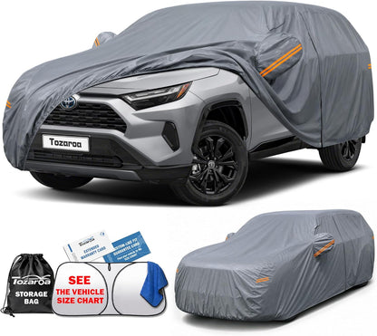 SUV Cover Waterproof All-Weather,Outdoor Full Exterior Automobiles SUV(Length 182-190 inch) with Windshield Sun Shade Universal Fit Toyota RAV4,CRV,Model Y,Q5,Size S2 (See SizeChart)