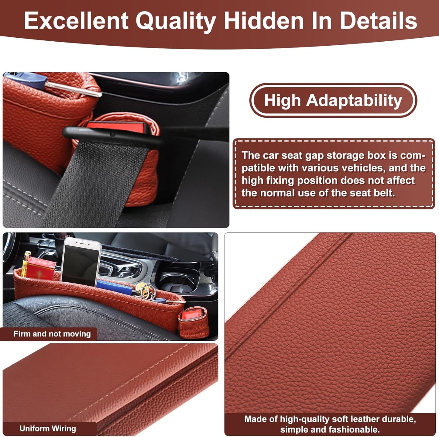 2 Pack Update Car Seat Gap Filler Organizer Leather Console Storage Box Front Side Pocket Seats Organizers Filler Interior Car Accessories for Phone Wallet Coin Key Sunglasses (Black)