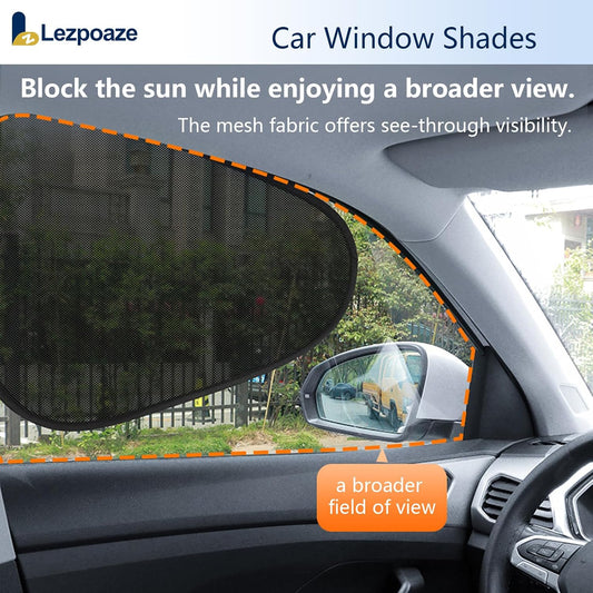 2-Pack Car Window Shades | Mesh Static adsorption Side Window Anti-UV Sunshade Curtain | Universal Fit 99% Vehicles | Foldable Car Shades