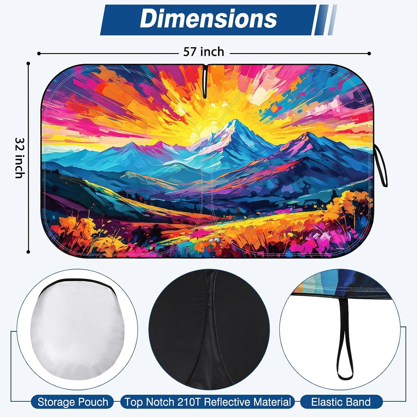 Car Windshield Sun Shade, Foldable Front Window Sunshade Blocks UV Rays, Keep Car Interior Cool, Universal Fit for Hatchback, Truck, SUV, MPV
