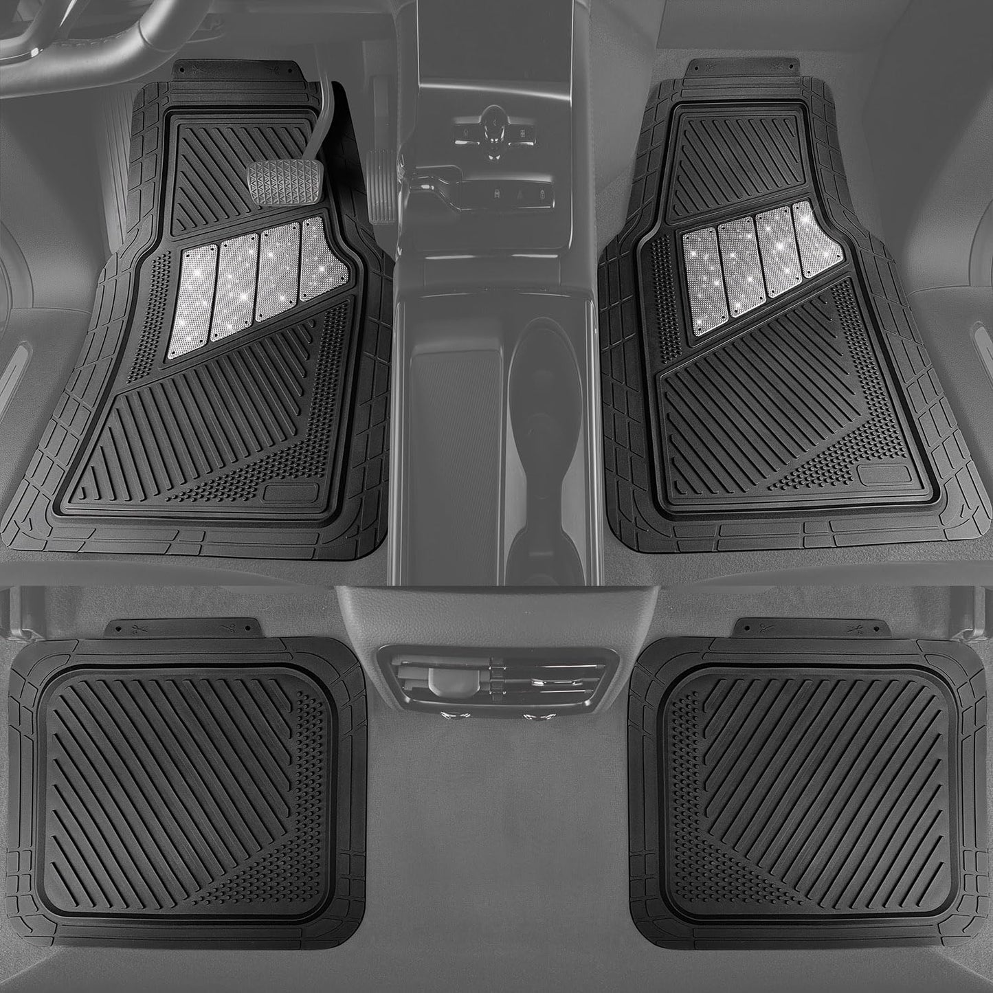 CAR PASS Heavy Duty Rubber Floor Mats 4-Piece,Pink Car Mats Full Sets Anti-Slip,Waterproof Universal Trim-to-Fit for Car SUV Truck, Durable All Weather Automotive Car Mats for Women,Girly(All Pink)