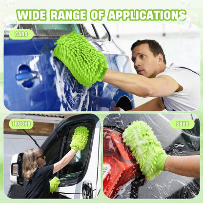 24 Pack Car Wash Mitt Bulk Microfiber, 10'' x 8'' Chenille Car Wash Mitt Gloves, Scratch Free Double Sided No Lint No Marks for Truck SUV and All Vehicle Surfaces (Blue)