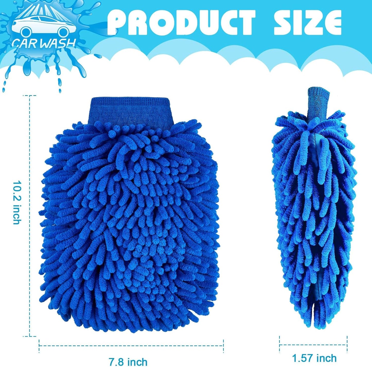 Toulite 16 Pcs Car Wash Mitt Chenille Microfiber Wash Mitt Double Sided Glove Cleaning Drying Mitts (7.48 x 10.24 Inch,Royal Blue,Green)