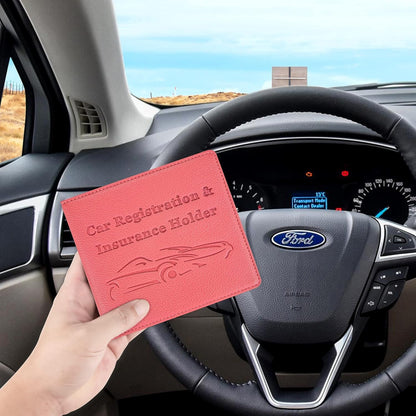 Car Registration and Insurance Holder, Premium PU Leather Vehicle Glove Box Car Organizer Men Women Wallet Accessories Case for ID, Driver's License - Blue