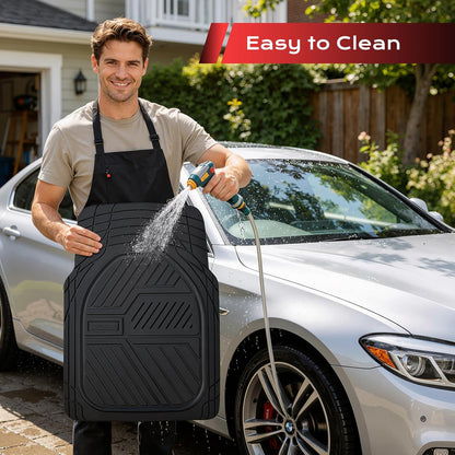 Coverado Car Floor Mats All Weather Waterproof Deep Dish Anti-Slip Car Mats Set, Heavy Duty Rubber Floor Mats for Cars, Universal Trim to Fit Automotive Floor Mats for Cars Trucks SUV, Black&Red