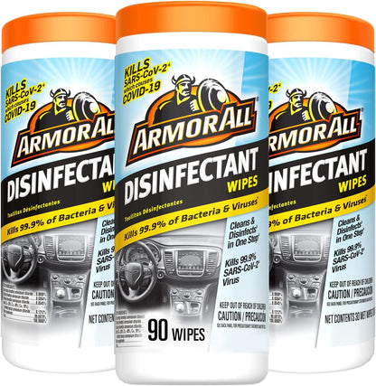 Armor All Car Disinfectant Wipes, Car Cleaning Wipes for Cars, Trucks, Motorcycles, 30 Wipes Each, 3 Pack