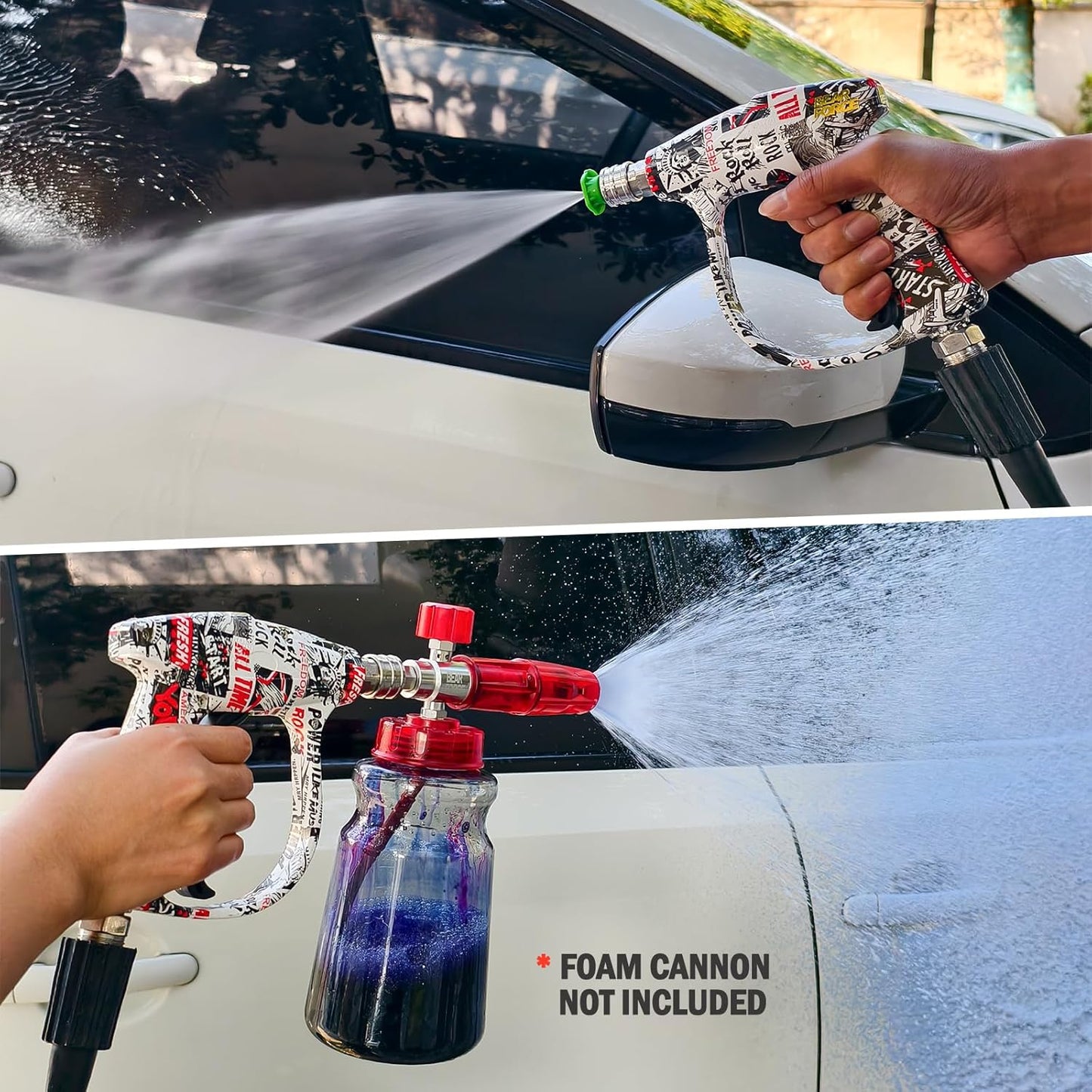 BEAR FORCE Pressure Washer Short Spray Gun M22-ID14mm Max 3000 PSI & Foam Cannon Foam Gun with 5 Tips #035 & 3/8'' Quick Connector Swivel, Additional Orifice Nozzle 1.10mm, Car Care Detailing