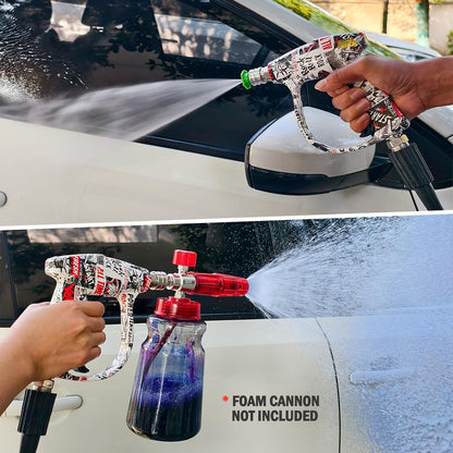 BEAR FORCE Pressure Washer Short Spray Gun M22-ID14mm Max 3000 PSI & Foam Cannon Foam Gun with 5 Tips #035 & 3/8'' Quick Connector Swivel, Additional Orifice Nozzle 1.10mm, Car Care Detailing