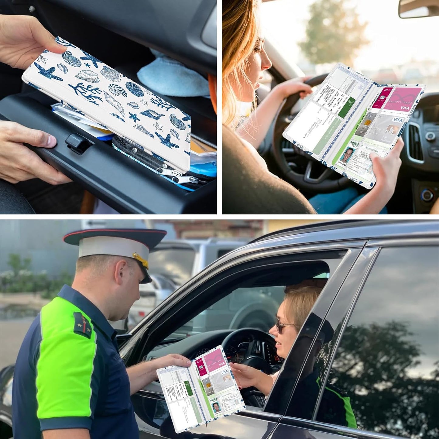 Car Registration and Insurance Holder, Auto Truck Document Holder with Magnetic Shut, Vehicle Glove Box Car Organizer, Interior Car Accessories for Women Men (Bow)