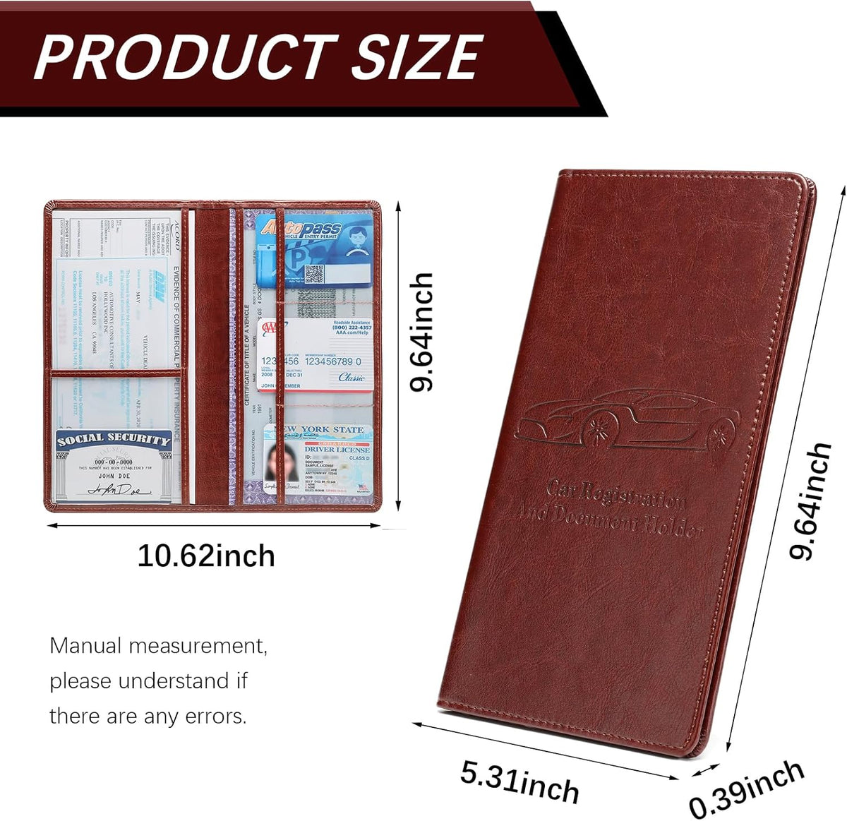 Car Registration and Insurance Card Holder for Women Men, Orange Glove Box Paperwork Organizer with Magnetic Buckle for Easy Access and Protect Documents and Various Cards in Vehicle