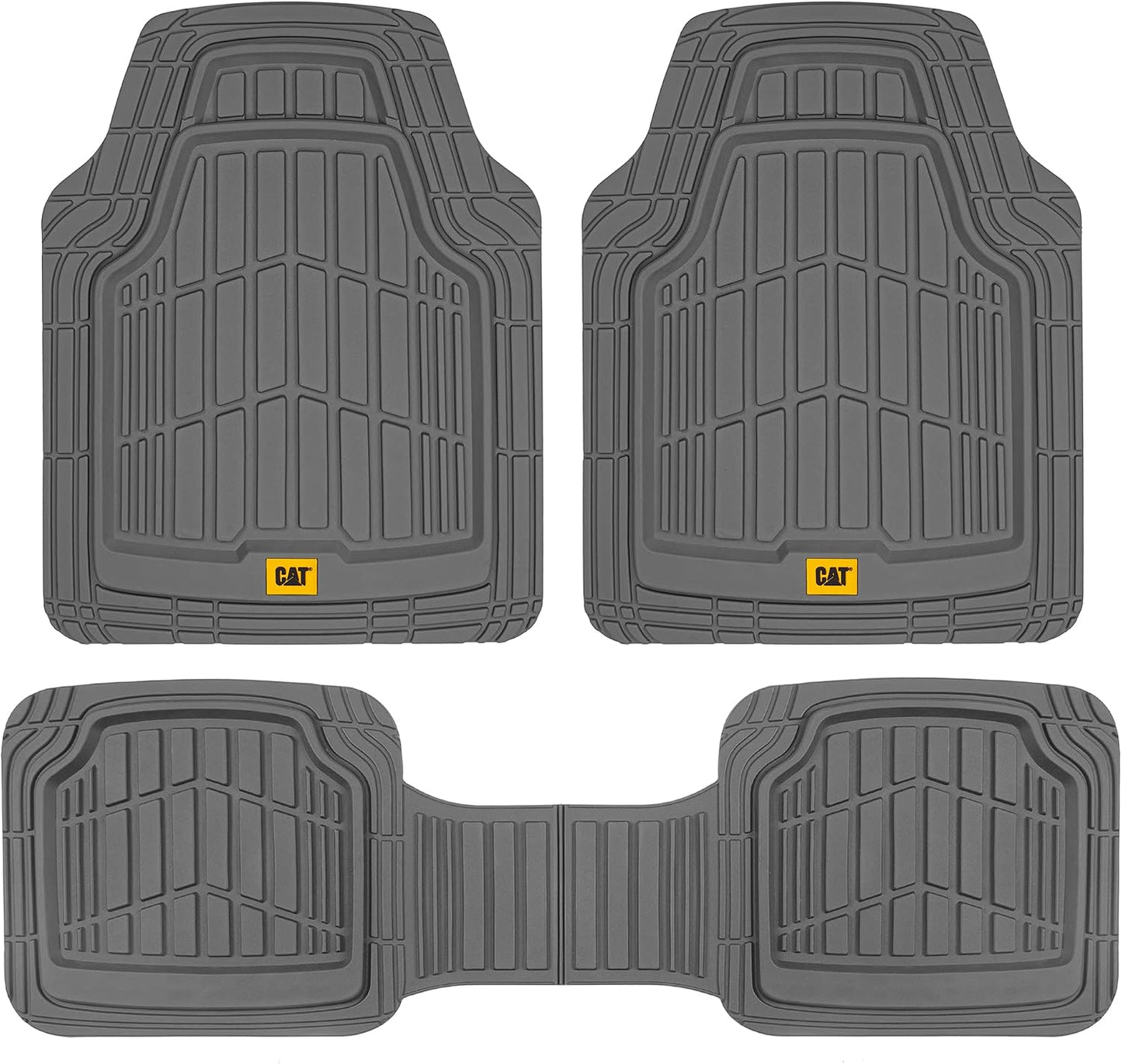 Cat® ToughRide™ Heavy-Duty 3 Piece Rubber All Season Floor Mats for Car Truck Van SUV, Black - Premium Trim to Fit Cars Floor Mat, All Weather Deep Dish Automotive Floor Mats, Total Dirt Protection