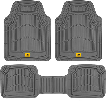 Cat® ToughRide™ Heavy-Duty 3 Piece Rubber All Season Floor Mats for Car Truck Van SUV, Black - Premium Trim to Fit Cars Floor Mat, All Weather Deep Dish Automotive Floor Mats, Total Dirt Protection
