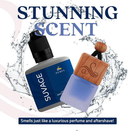 Solvère Car Air Freshener for Men | Perfume Style Freshener with Solvère Fragrance | Strong Freshener with Odour Eliminating Technology with Vent Clip | Car Air Freshener by Perfa