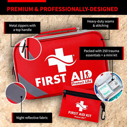 Protect Life Doctor Developed Mini First Aid Kit, 100 Piece Waterproof Emergency Kit for Car, Boat, Camping & Travel, Includes Emergency Blanket, Tourniquet & First Aid Guide