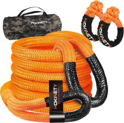 Kinetic Recovery Tow Rope: 1.26" x 30ft Snatch Strap with Soft Shackles Heavy Duty Offroad Towing Straps Kit for Trucks SUV UTV ATV Tractor Car Jeep - Black