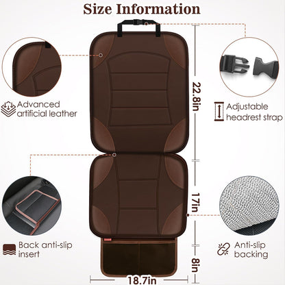 Sinvitron Car Seat Protector for Child Car Seat - Waterproof Non-Slip Leather Mat with 2 Mesh Pockets, Universal Seat Cover for Baby, Pets & Vehicles(2-Pack,Black)