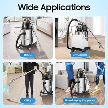 40L/10.6Gal Commercial Carpet Cleaner Machine, 3-in-1 Heavy Duty Extractor Vacuum with 1049W Power & 230mbar Suction, Professional Upholstery Cleaner for Sofa Curtain Car, Stainless Steel Wet Dry Vac