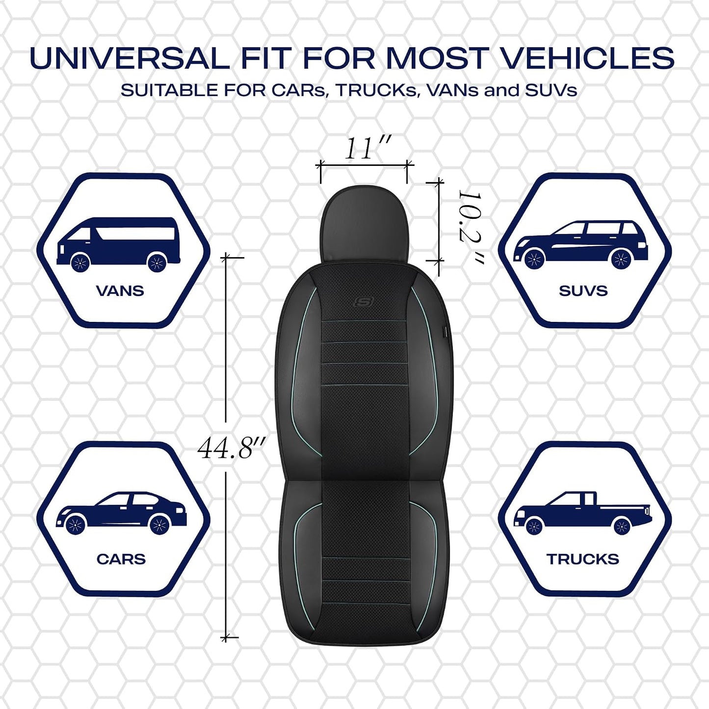 Skechers Air-Cooled Memory Foam Seat Covers,Mesh Thick Car Seat Covers,Piping Leather Car Seat Covers Front Seats,Airbag Compatible,Automotive Comfort Universal FitMost Cars,Vans,Truck,SUV,Black
