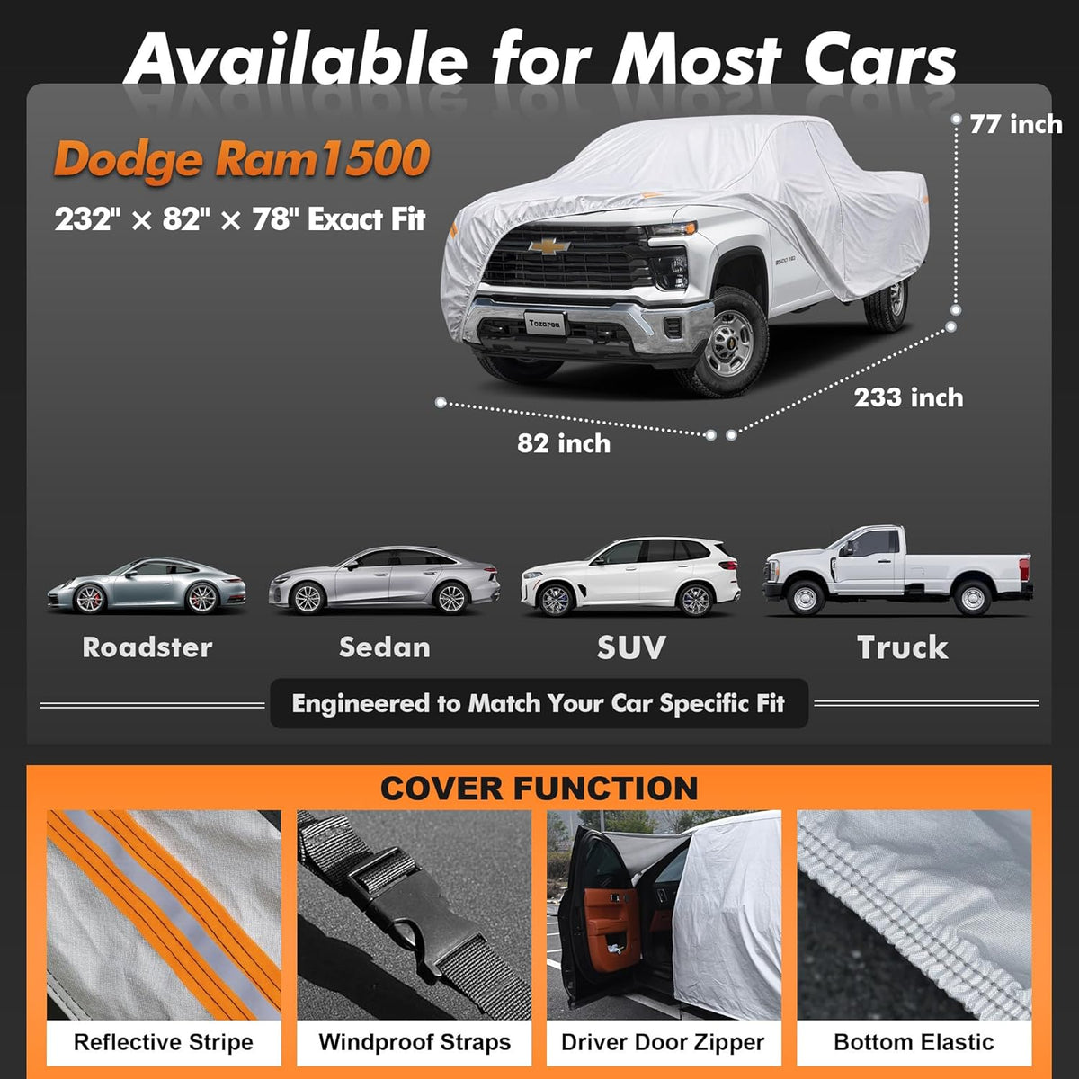 Car Cover Waterproof All-Weather,Heavy-Duty Outdoor Full Exterior Automobiles Sedan/Coupe (Length 186-193 inch) with Windshield Sun Shade Universal Fit Toyota Camry, Tesla Model 3, Accord etc