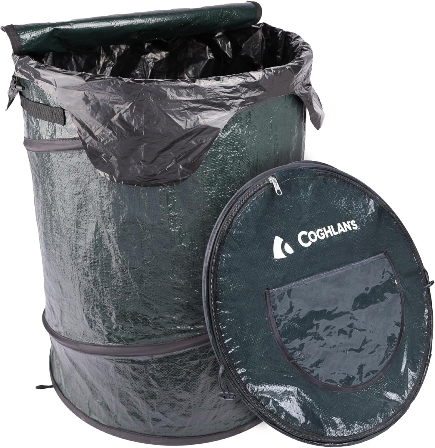Coghlan's Deluxe Durable Pop-Up Trash Can – Collapsible Garbage Bin with Zippered Lid, Bag Clips, and Anchoring Points for Camping, Home, and Outdoor Use – 29.5 Gallon
