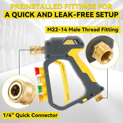 PWACCS Pressure Washer Foam Gun, Short Pressure Washer Gun, Foam Cannon for Car Wash Kit with 1/4" Quick Connector, Pressure Wash Handle for Power Washer with M22 Male Inlet, 4000 PSI, 1.5 Liter