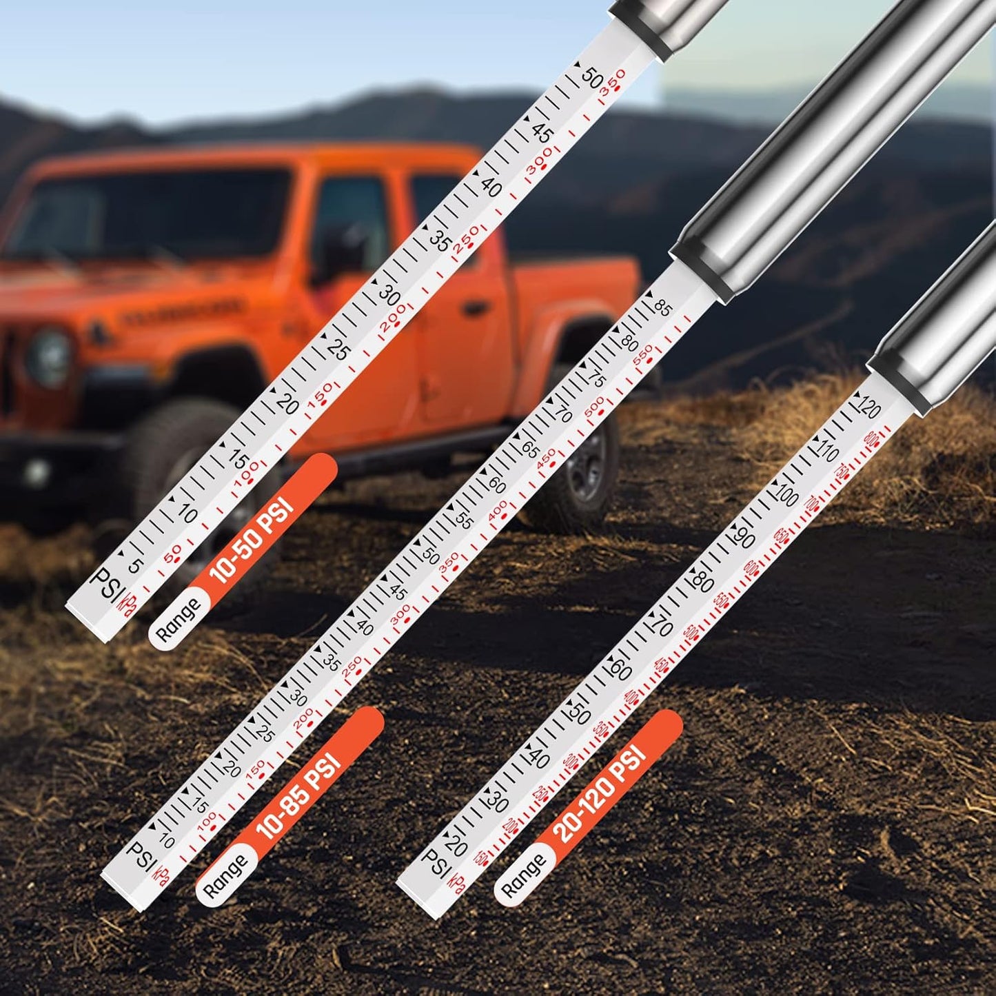 ETENWOLF Pencil Tire Pressure Gauge 2 Pack (10-50PSI, 20-120PSI) with 16 Tire Caps Calibrated to ANSI B40.1 Grade B(2%), Stainless Steel Body, Car Accessories for Cars, Pickups, RVs, Bicycles