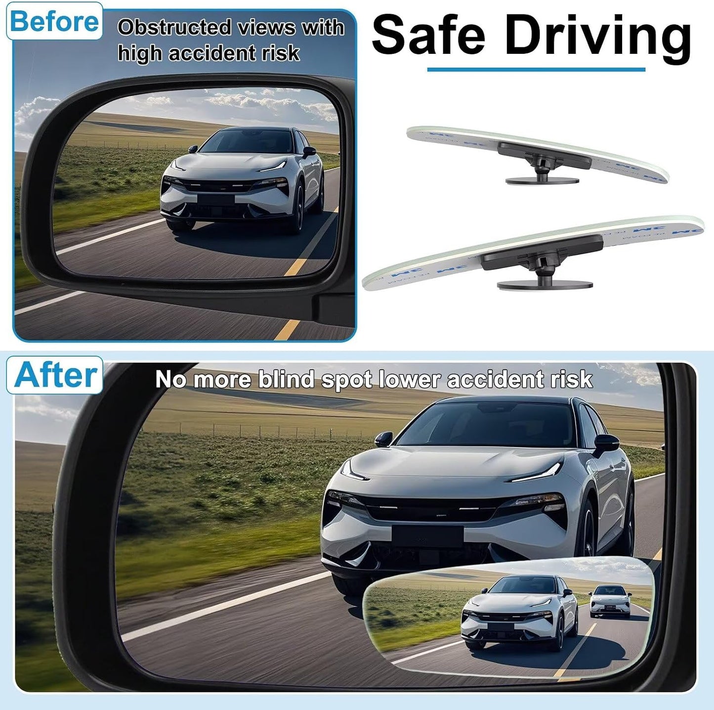 BFXM Blind Spot Mirrors 2 Pack, Car Accessories Frameless Side Mirror Blindspot Convex HD Glass, Side View Mirror Blindspot with Wide Angle Adjustable Stick for Car SUV and Trucks