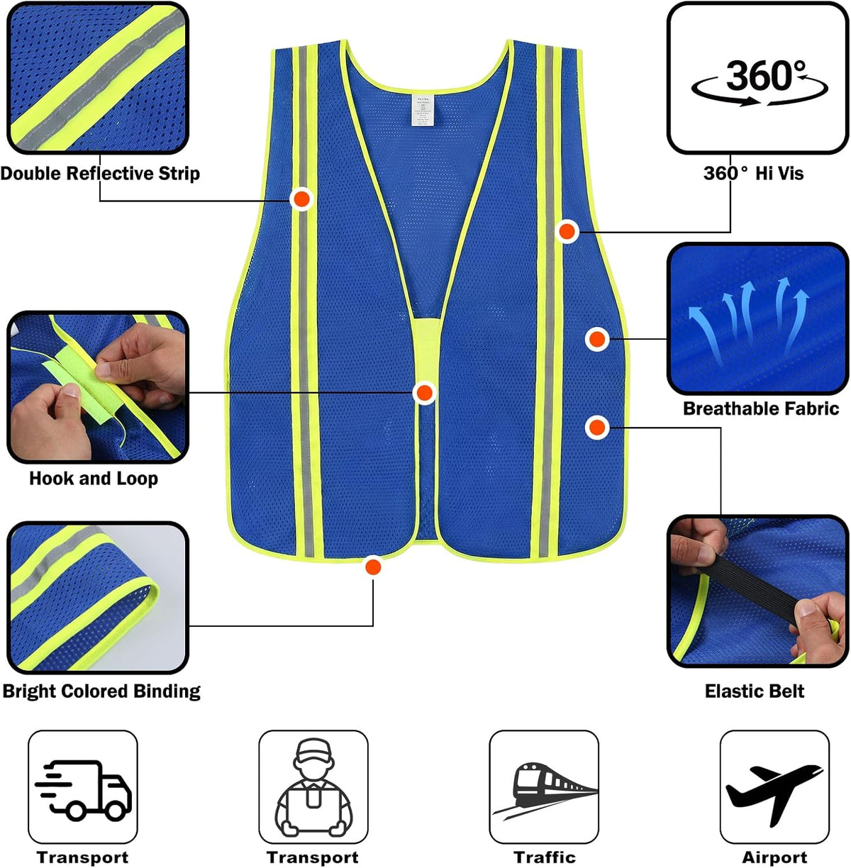 High Visibility Reflective Safety Vest for Men Women Class 2 Hi Vis Mesh Fabric Safety Work Jacket with Elastic Band