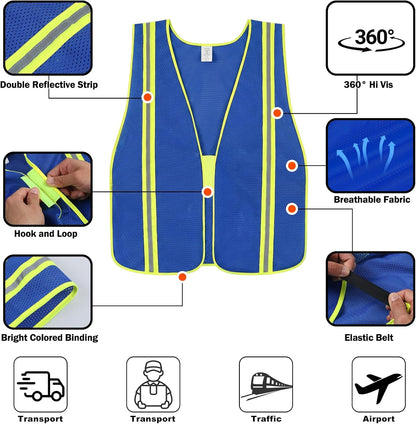 High Visibility Reflective Safety Vest for Men Women Class 2 Hi Vis Mesh Fabric Safety Work Jacket with Elastic Band
