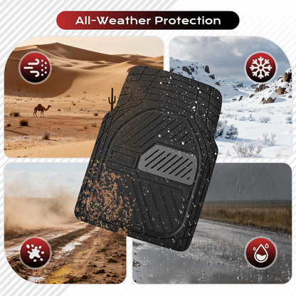 Coverado Car Floor Mats All Weather Waterproof Deep Dish Anti-Slip Car Mats Set, Heavy Duty Rubber Floor Mats for Cars, Universal Trim to Fit Automotive Floor Mats for Cars Trucks SUV, Black&Red