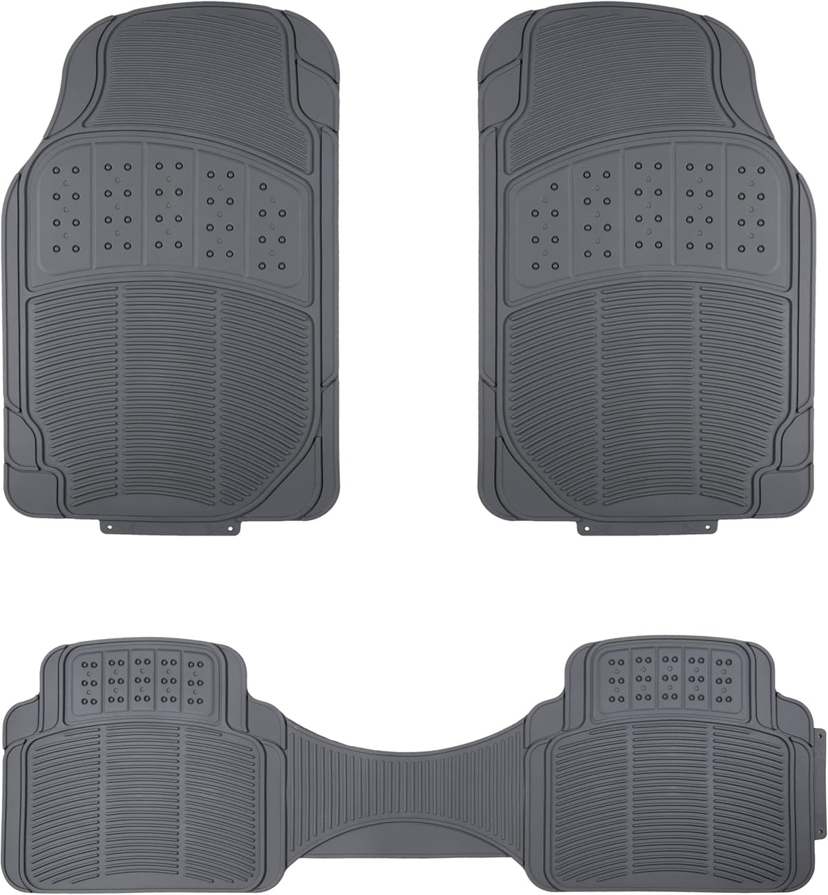 Amazon Basics Universal PVC Faux Rubber Car Floor Mats, Anti-Slip, All Weather Protection, Waterproof Flexible Trim to Fit for 95% Automotive SUV Sedans Trucks, Charcoal Pure Grey, Pack of 3