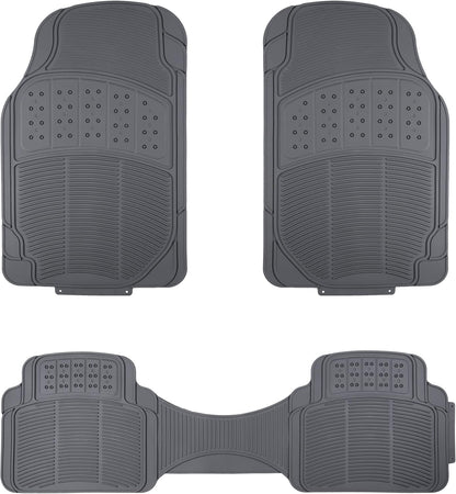 Amazon Basics Universal PVC Faux Rubber Car Floor Mats, Anti-Slip, All Weather Protection, Waterproof Flexible Trim to Fit for 95% Automotive SUV Sedans Trucks, Charcoal Pure Grey, Pack of 3