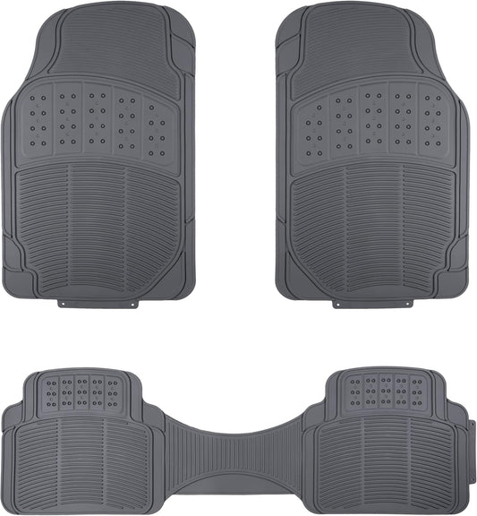 Amazon Basics Universal PVC Faux Rubber Car Floor Mats, Anti-Slip, All Weather Protection, Waterproof Flexible Trim to Fit for 95% Automotive SUV Sedans Trucks, Charcoal Pure Grey, Pack of 3