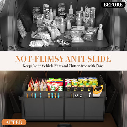 titiyiof Trunk Organizer For Suv & Sedan,Car Organizers and Storage, Waterproof Collapsible & Adjustable Straps,Sturdy Car Organization for Car Accessories, Tools,Food，Sundries,2-3 Compartment（Beige）