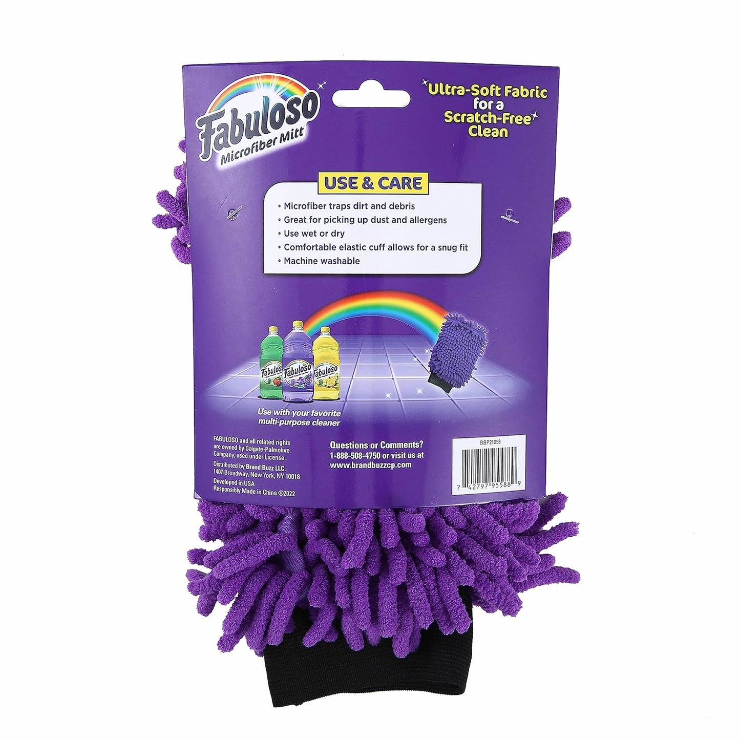 Fabuloso Microfiber Cleaning Mitt Glove, Lint-Free Scratch-Free Dusting and Washing for Furniture, Blinds, Baseboards, Shelves and Car Interior, One Size Fits All, Purple, 1 Count