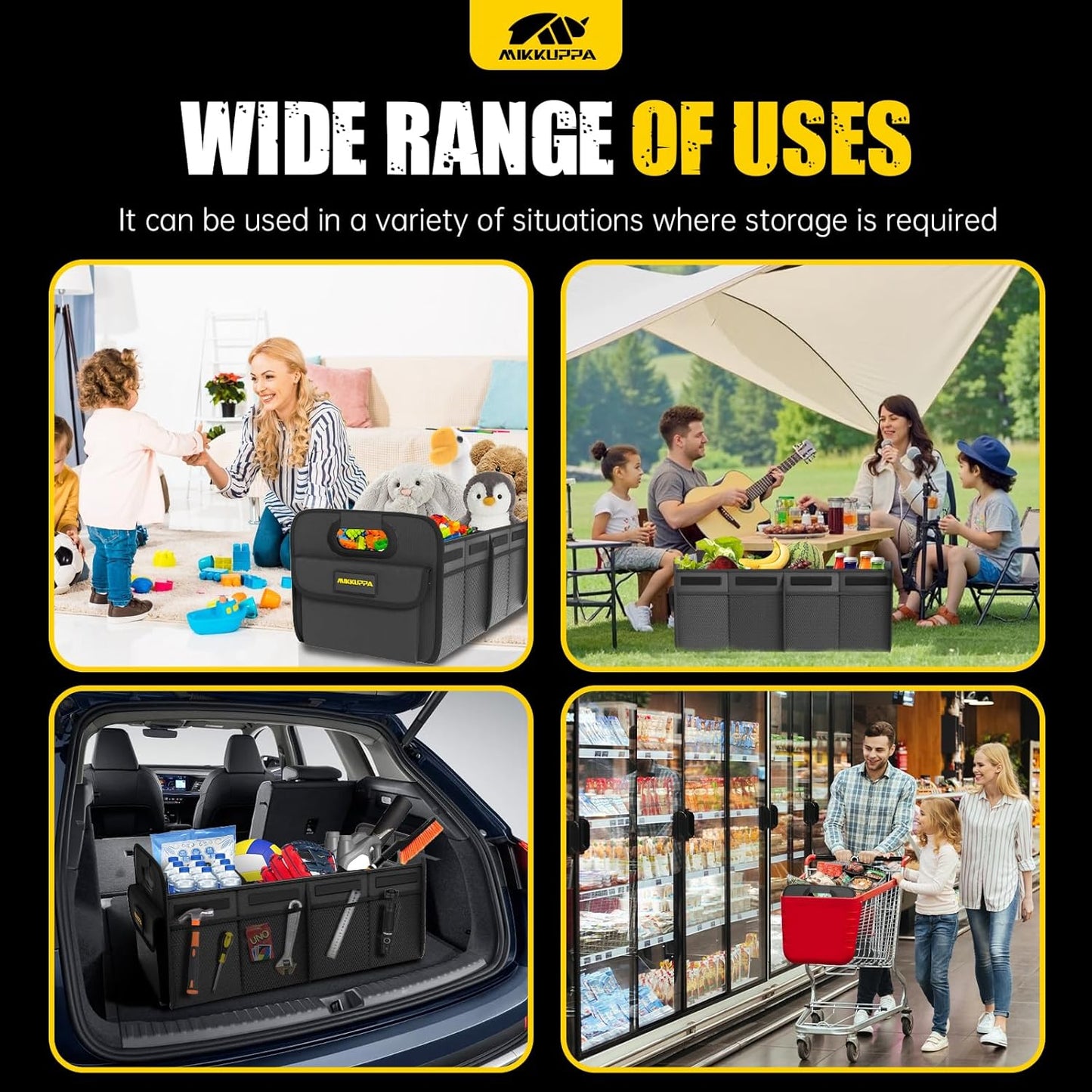 MIKKUPPA Car Trunk Organizer - 70L Collapsible Trunk Organizer for Groceries, Car Storage Organizers for SUV Auto Truck Van with Non Slip Bottom (Black)