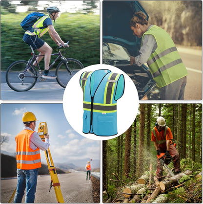 High Visibility Reflective Safety Vest with Zipper and Pockets Orange,M