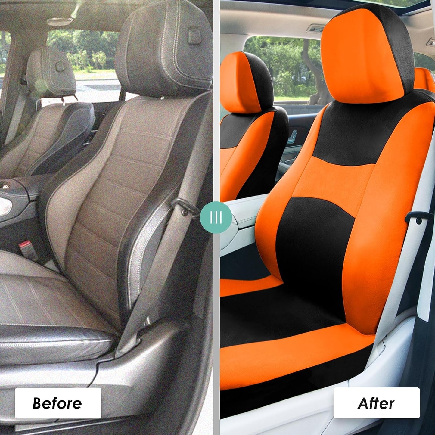 FH Group Full Set Cloth Car Seat Covers, Universal Fit Front and Split Bench Rear, Airbag Compatible, Washable for SUV, Sedan, Van - Black