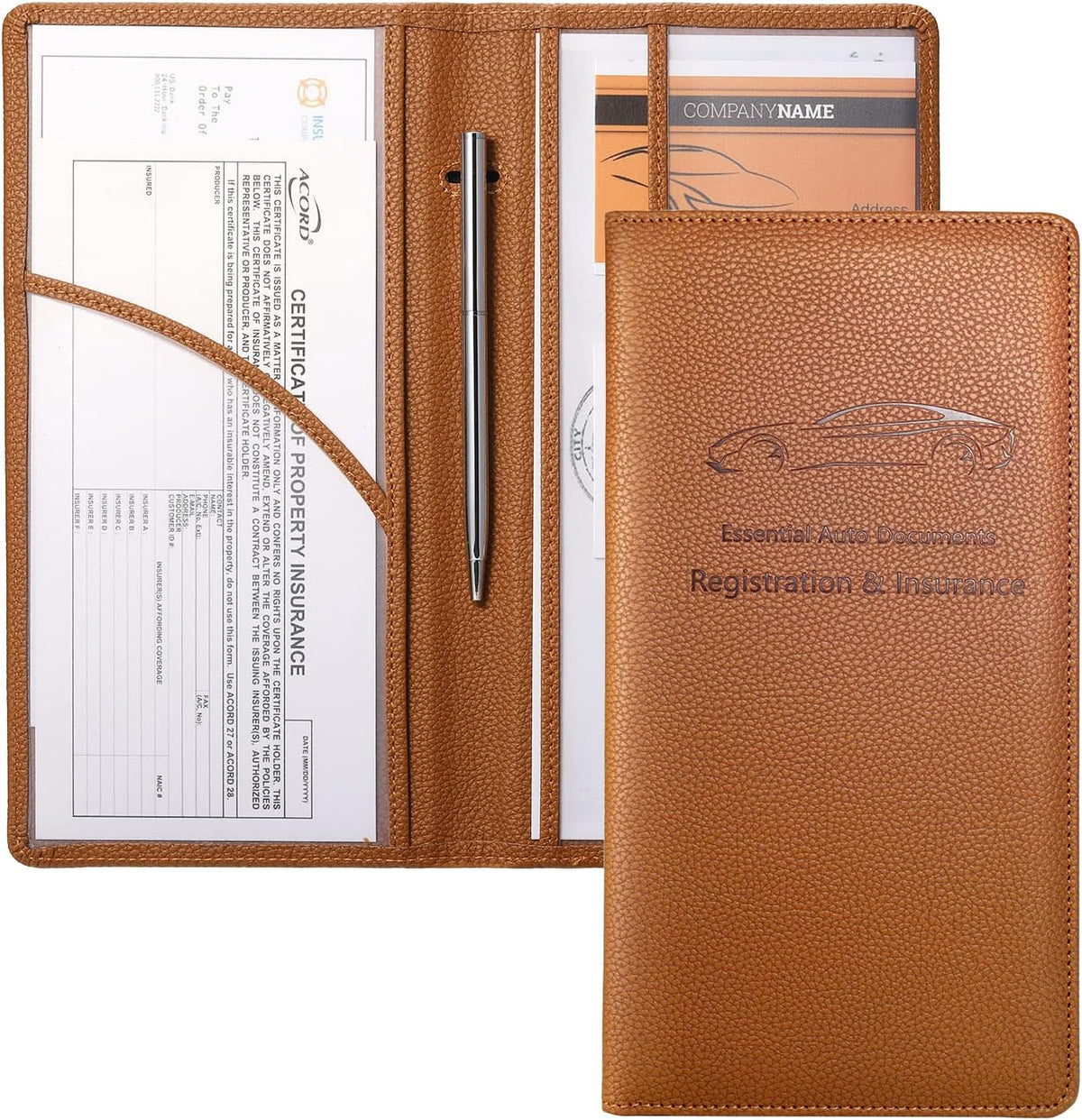 Yarnic Car Registration and Insurance Holder, Pu Leather Car Registration and Insurance Card Holder Car Document Holder for Cards, Essential Document, Driver License (Pink)